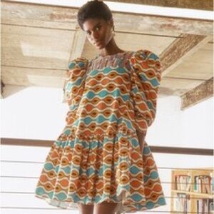 Autumn Adeigbo Orange and Blue Abstract Pattern Dress